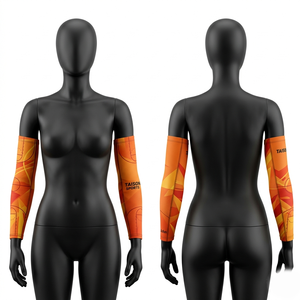 Manguito de compresión transpirable de poliéster y elastano premium de 240 GSM para baloncesto, con panel geométrico verde y logotipo personalizado por transferencia térmica. - Product Image 5