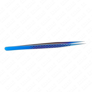 Blue I Shaped Eyelash Extension Tweezers Stainless Steel Diamond Grip Pointed Tip Precision Volume Lash <b>Tool</b> Classic - Product Image 3