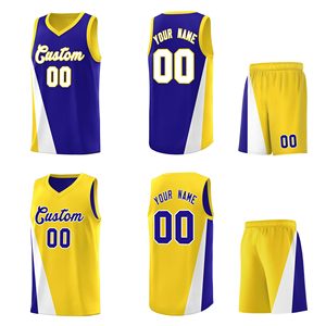 Conjunto de Uniforme de Baloncesto Sublimado Personalizado, Unisex para Adultos, Cuello en V, Sin Mangas, Malla de Poliéster Transpirable, Diseño de Bloques de Color - Product Image 1