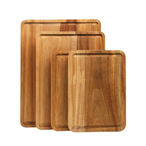 Juego de tabla de cortar gruesa resistente de madera de acacia con ranura para jugo para cortar y servir tablas en cocina y comedor - Product Image 1