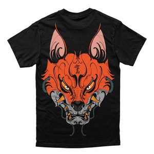 Camiseta Negra Unisex con Estampado de Cabeza de Zorro Flameado, Cuello en V, Manga Corta, Casual, Transpirable, Ecológica, de Poliéster/Algodón, Corte Regular, para Todos - Product Image 2