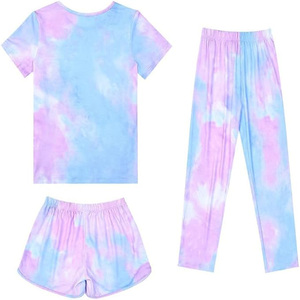 Conjunto de Ropa de Invierno para Niñas, 3 Piezas, Tie Dye, Camiseta, Pantalones Largos, Pantalones Cortos, Ropa Casual de Moda Infantil, Venta al Por Mayor, 95% Algodón - Product Image 6