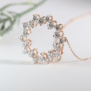 Floating Cluster of Brilliant Round Lab Grown Diamonds <b>Set</b> Delicate Rose Gold Prong <b>Suspended</b> Pendant Matching Link Chain Women - Product Image 3