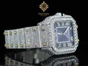 Montre automatique pour homme Pahal Jewels avec diamants, boîtier carré en acier inoxydable 40 mm, affichage analogique de la date, bracelet de luxe tendance - Product Image 3