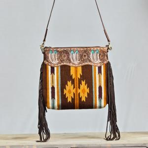 Bolso de Hombro Bohemio de Cuero Genuino con Patrón Geométrico, Decoración de Borlas, Cierre de Hebilla, Correa Única, para Uso Diario en Todas las Estaciones - Product Image 2