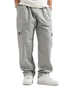 2025 Streetwear hommes pantalons de survêtement respirants amples 100% coton décontracté jambe large pantalon avec 6 poches plaine teint toile pantalon - Product Image 2