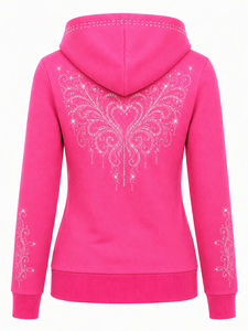 Sudadera con capucha de mujer con pedrería, brillante, con cristales, forrada, antiencogimiento, de manga larga, informal, suave y cálida, con bolsillo canguro - Product Image 5