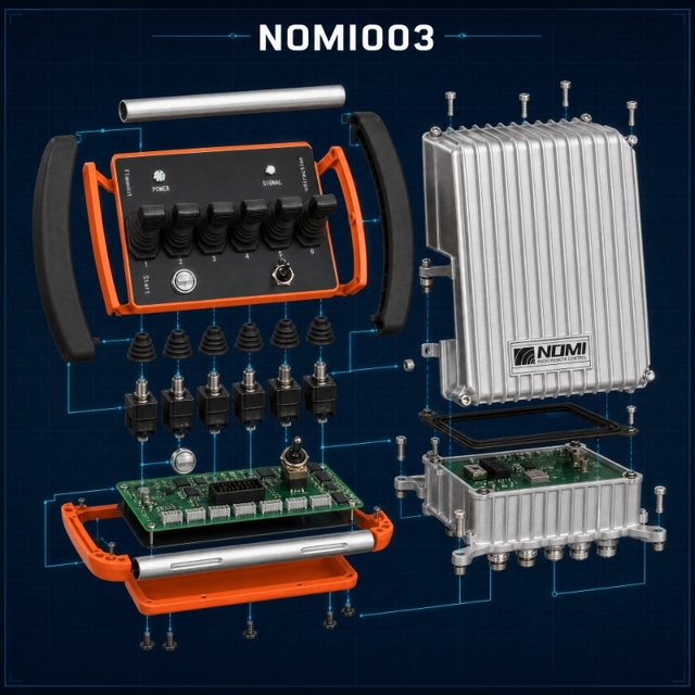 NOMI 6-Channel Industrial Remote Control Transmitter and Aluminum Receiver Box Ready for Worldwide Export