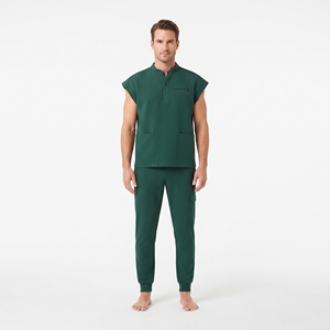 Conjunto de Uniforme Médico Unisex Verde Hawk Eye, Pantalones y Top sin Mangas de Mezcla de Algodón Tejido - Product Image 5