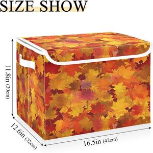 Contenitori per foglie autunnali con coperchi e maniglie, pieghevoli, in legno d'acero, per lavanderia, comodi contenitori portaoggetti con coperchio - Product Image 2