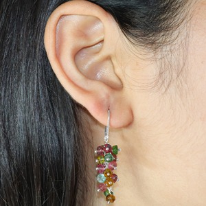 925 Sterling Silver Natural Tourmaline Cluster Dangle <b>Drop</b> Earrings Colorful Beaded Lever <b>Back</b> for Wedding Engagement Party Gift - Product Image 3