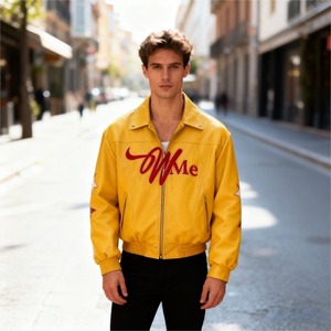 Veste en cuir pour homme personnalisée, brodée en 3D, style motard vintage, veste bomber zippée en cuir PU pour homme - Product Image 1