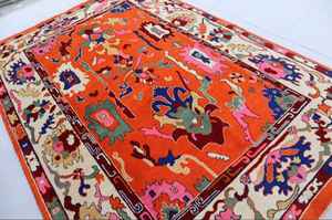 Alfombra de lana anudada a mano, diseño abstracto moderno, color naranja, estilo Oushak, para dormitorio/sala de estar, tamaño personalizable. - Product Image 4