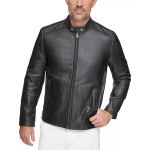 2026 Men's Professional Customized Logo Printing Canvas <b>Leather</b> <b>Jacket</b> High Quality Light Weight Breathable Stand Front Design - Product Image 3