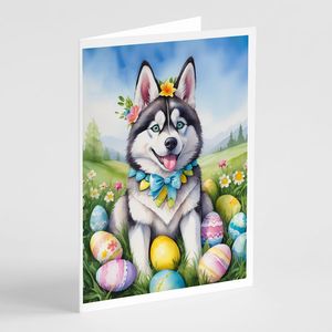Whimsical Siberian Husky <b>Easter</b> Egg Hunt <b>Pack</b> of 8 A7 Size 5x7 Blank Note <b>Cards</b> with Envelopes for Greetings - Product Image 1