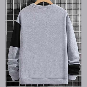 Sweat-shirt en molleton coupe classique pour homme, col rond, coupe-vent, 100% coton, décontracté, automne, gris, noir - Product Image 2