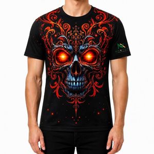 T-shirt personnalisé pour homme avec motif crâne flamboyant 3D, style gothique streetwear, col rond, impression par sublimation, fabrication OEM - Product Image 1