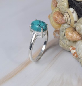 Blue <b>Turquoise</b> Smooth Oval Carved Gemstone <b>Ring</b> In 925 Sterling Silver Party Wear Fashion Jewelry <b>Ring</b> For Women Wholesale Gift - Product Image 6