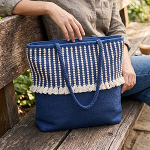 Bolsa de Mano Casual de Algodón Tejido a Rayas de Primera Calidad, Ecológica, Reutilizable, para Compras, para Mujer - Product Image 4