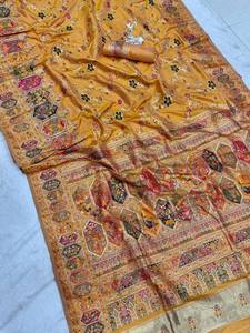 Sari de Seda Pura Rajwadi con Tejido de Seda y Pallu con Hilo Kashmirí - Product Image 4