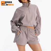 Ensemble de survêtement en nylon de qualité supérieure, veste zippée légère, imperméable, respirante, coupe-vent, ensemble de shorts, survêtement pour femmes