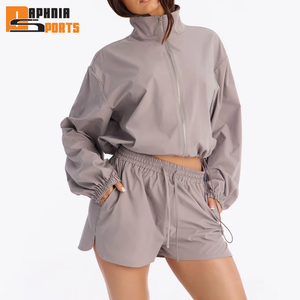 Premium Quality Nylon Tracksuit Set Zip-up <b>Jacket</b> Lightweight Waterproof Breathable Windbreaker Shorts Sets Tracksuit Women - Product Image 1