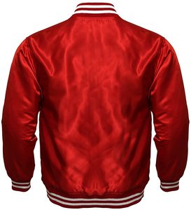 Chaqueta Varsity Roja de Satén Personalizada para Hombre, Chaqueta Bomber Informal de Color Sólido, Corte Regular - Product Image 2