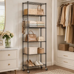 High Quality Black 6 Tier Stainless Steel Kitchen Rack Multi Layer Storage <b>Organizer</b> Shelf for Home Kitchen <b>Utensil</b> At Best Rate - Product Image 3