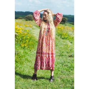 Robe longue bohème à fleurs pour femme, manches longues, imprimé vintage, coupe ample, décontractée, pour la plage ou les vacances - Product Image 4