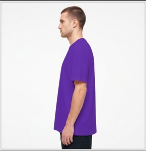Camiseta de Manga Corta con Cuello Redondo para Hombre, Color Morado, Corte Regular, Color Sólido, Informal, de Algodón Jersey - Product Image 5