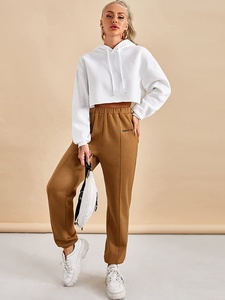 Haut de gymnastique et d'entraînement à capuche pour femmes, 100 coton, ensemble top et haut court à manches longues, taille plus, prix d'usine - Product Image 5