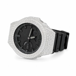 Reloj de lujo con diamantes de imitación para hombre, caja analógica de cuarzo con forma de polígono, banda de goma, esfera negra, bisel de cristal blanco - Product Image 4