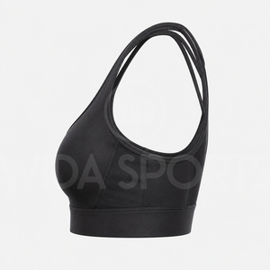 Black <b>Cross</b> Back Plus Size Sports Bra Wireless Compression Breathable Quick Dry Front Logo Crop <b>Top</b> for Yoga Fitness - Product Image 3