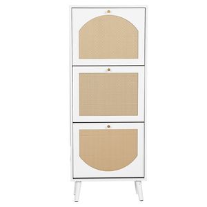 Scarpiera Bianca a 3 Livelli con Fronte in Rattan 54*24*135cm, in Truciolato e MDF, Design Semplice Salvaspazio - Product Image 4
