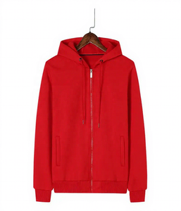 Sudadera con Capucha Roja para Hombre, Cierre de Cremallera, Color Sólido, Estilo Casual, Tejido de Punto, Corte Regular, para Otoño, con Bolsillos, 2027 - Product Image 1