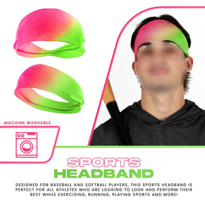 Non-Slip Premium Gradient Pink & Neon Green Moisture-Wicking Breathable Performance Baseball <b>Headband</b> For Gym & Running - Product Image 2