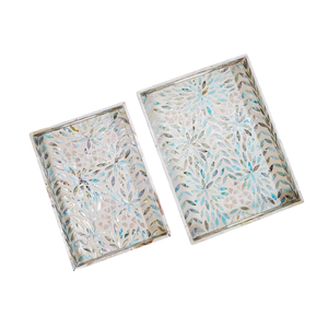 Handcrafted Mother Of Pearl Inlay <b>Round</b> Serving Tray Elegant <b>White</b> Floral Design Decorative Platter For Coffee <b>Table</b> Home Decor - Product Image 2