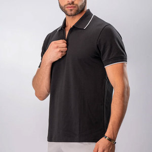 Men's <b>Black</b> Short Sleeve <b>Polo</b> Shirt With Zipper Closure Solid Color Casual Pique Knitted Breathable Cotton <b>Top</b> - Product Image 2