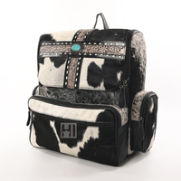 Sac à dos pour ordinateur portable en cuir de vachette à poils, imperméable, avec doublure en polyester, écologique, style western, pour voyages et école, unisexe