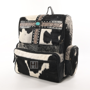 Unisex Cowhide Hair Leather Laptop <b>Backpack</b> Waterproof Western Style Travel School <b>Backpack</b> - Product Image 3