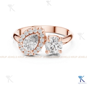 Bague Toi et Moi personnalisée en diamant CVD cultivé en laboratoire, taille brillant rond, en or massif 14K, KRUP JEWELS KJ 89, certifiée IGI, unisexe - Product Image 4