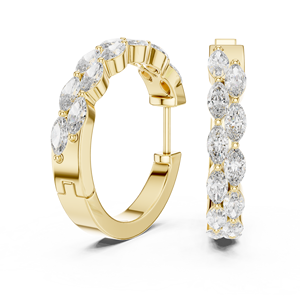 Gold Oval Cut Diamond <b>Hoop</b> <b>Earrings</b> Marquise and Round Alternating Women Jewelry for Party and Everyday Wear - Product Image 3