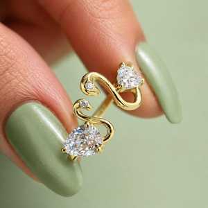 Anillo de Cisne Doble con Moissanita en Forma de Pera de 1 Quilate para Mujer, Oro Amarillo de 14K, Regalo de Propuesta de Matrimonio para Novias - Product Image 1