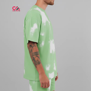 Ensemble T-shirt et short tie-dye vert pour homme, tricoté, respirant, style ample, produit le mieux noté, en promotion - Product Image 2