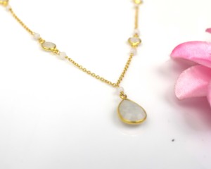 Vintage 925 <b>Sterling</b> <b>Silver</b> Link Chain Moonstone Statement <b>Necklace</b> for <b>Women</b> - Product Image 1