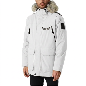 Veste d'hiver pour homme avec capuche en fourrure, imperméable, décontractée, épaisse, fermeture éclair sur le devant, logo brodé, couleur unie, coupe classique - Product Image 6