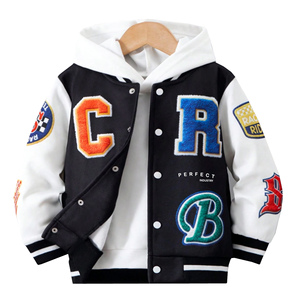 OEM <b>Boys</b> Hooded Winter Varsity Jackets Customized Embroidery Chenille Patch Work Super Thick Banded Leather Sleeve High Quality - Product Image 1
