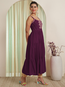 Purple <b>Embroidered</b> Rayon Kurti With Matching <b>Shawl</b> Women Traditional Casual Wear Spring Summer Style Beautiful Kurti Women - Product Image 3