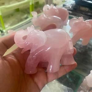 Wholesale Pink Rose Quartz Elephant Carvings <b>Crystal</b> Crafts Feng Shui Home Decoration Semi Precious Stone Crafts - Product Image 3