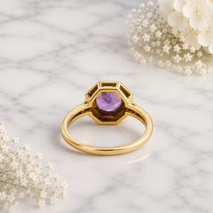 S925 Natural Amethyst Gemstone Rings Gold Plated Sterling Silver Ornate Band Prong <b>Set</b> Classic Women Anniversary Ring Wholesale - Product Image 4